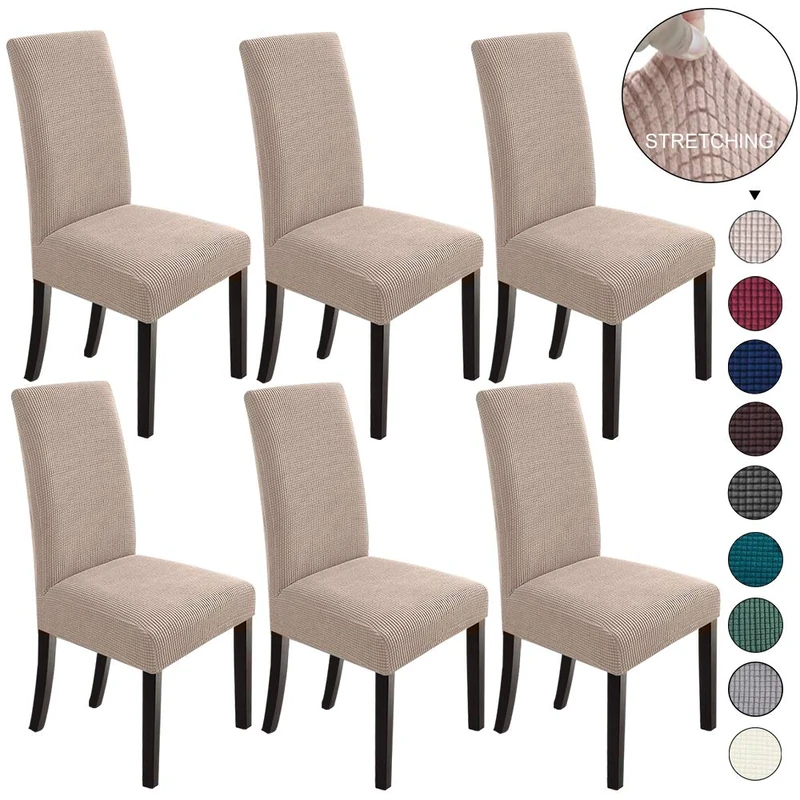 NORTHERN BROTHERS Chair Covers for Dining Room 6 Pack, Dining Table Chair Covers Set of 6, Dining Room Chair Slipcovers, Parson Chair Slipcover, Kitchen Chair Covers, Khaki, 4 UK (yitao kaqi 6)