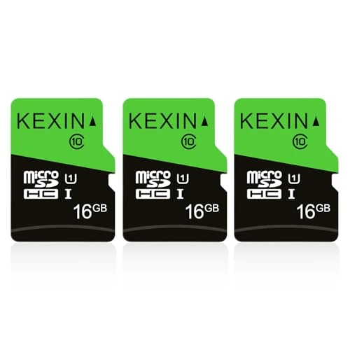 KEXIN Micro SD Card 16GB 3 Pack MicroSDHC Memory Card UHS-1 Up to 80MB/s Read, Class 10 C10 U1 TF Card for Camera, Smartphone, Security System, Drone, Tablet (Black Green)