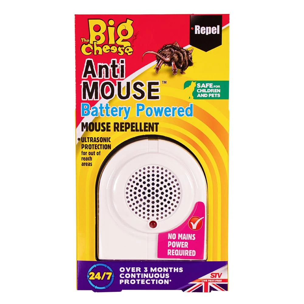 The Big Cheese Battery Powered Mouse Repellent Plug-In, Humane, Ultrasonic Rodent Pest Deterrent for the Home, Safe for Use Around Cats and Dogs, White