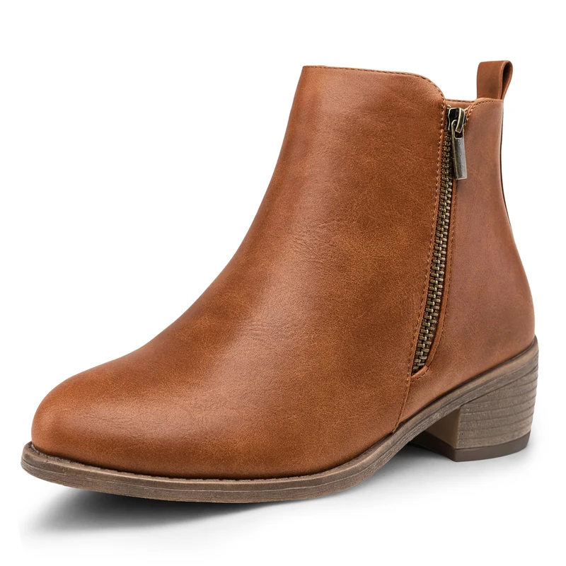 Jeossy Women's Ankle Boots Thick Heel Low Heeled Booties for Women, Ankle Bootie-905-yellow Brown, 5 UK