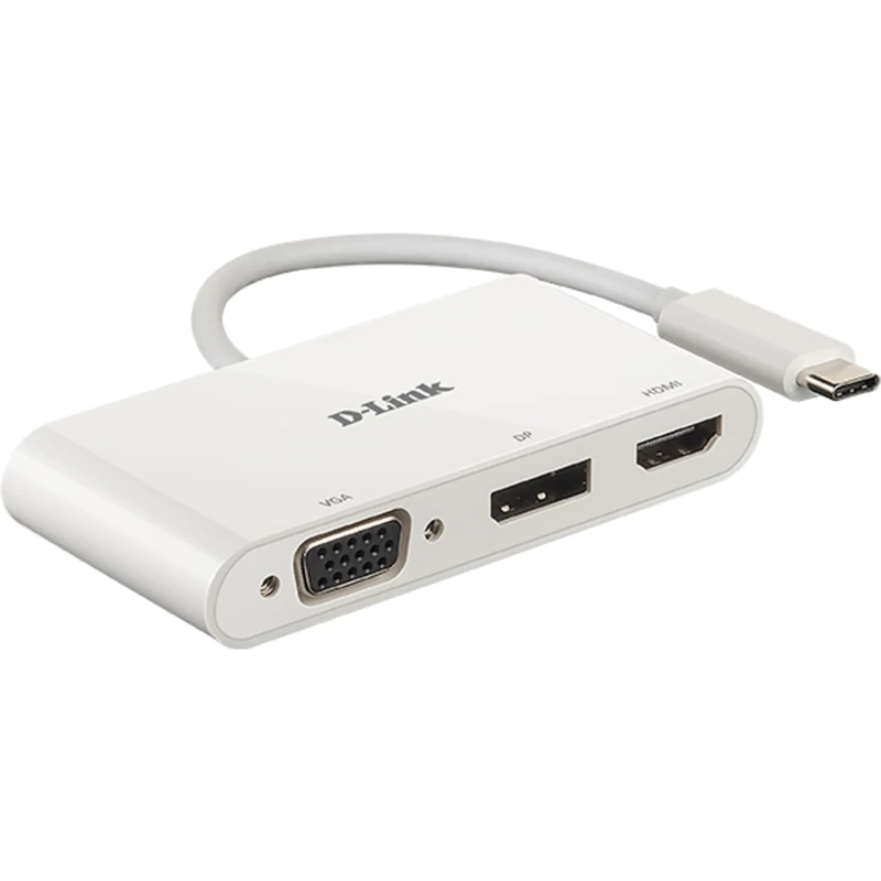 D-Link DUB-V310 3-in-1 USB-C Hub with HDMI/VGA/DisplayPort Adapter for MacBook Pro 2016 or Later, MacBook Air 2018, Chromebook and Surface Pro 7