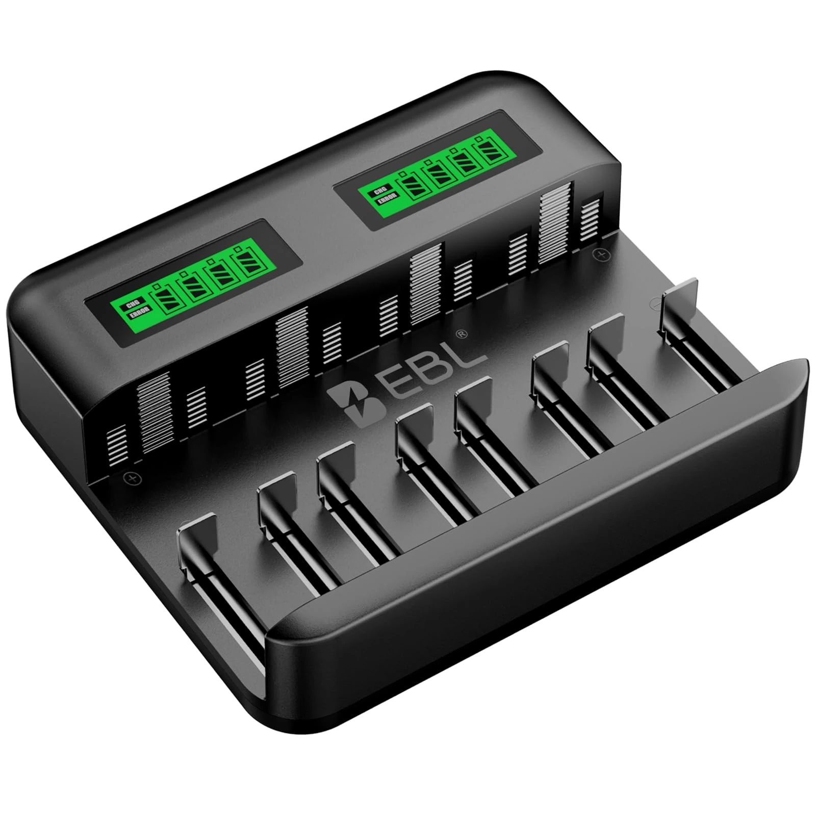 EBL LCD Universal Battery Charger - 8 Bay AA AAA C D Battery Charger for Rechargeable Batteries Ni-MH AA AAA C D Batteries with 2A USB Port, Type C Input, Fast Charger(9008)