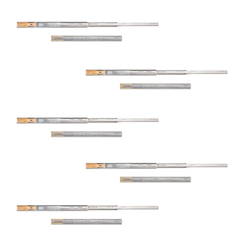 Emuca - Guías Laterales para Cajones Con Rodamiento de Bolas 45 mm x 550 mm - Pack of 5 Juegos of Guías Extracción Total con Suave Wax
