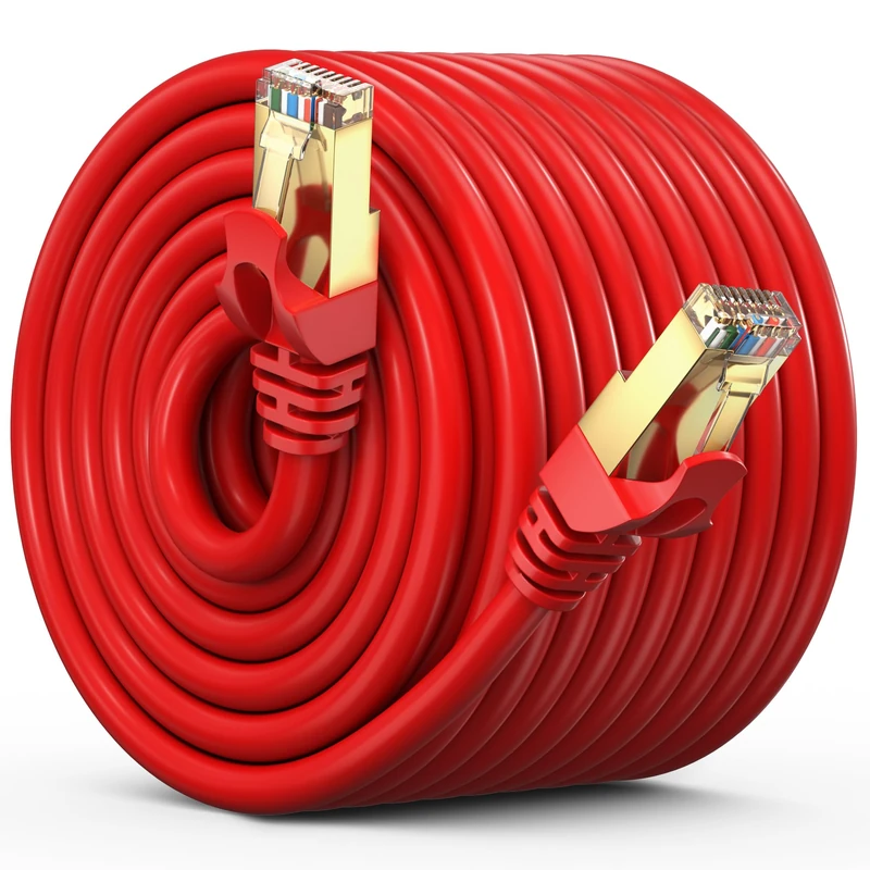 Cat7 Ethernet Cable 250 ft – High-Speed LAN Internet Patch Cord, Flat Design, RJ45 Gold-Plated Connectors, 600MHz, 10Gbps – for Gaming, Streaming, Modem, Router – Red