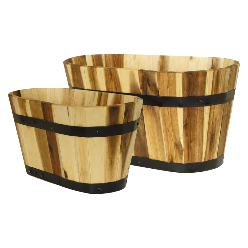 Classic Home & Garden Planters, Acacia Metal Oak Wood, 1 Pack