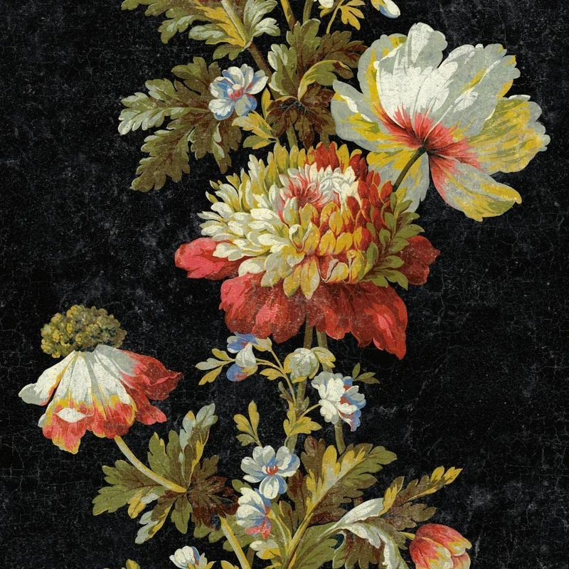 RoomMates RMK11425RL Black and Red Vintage Floral Stripe Peel and Stick Wallpaper