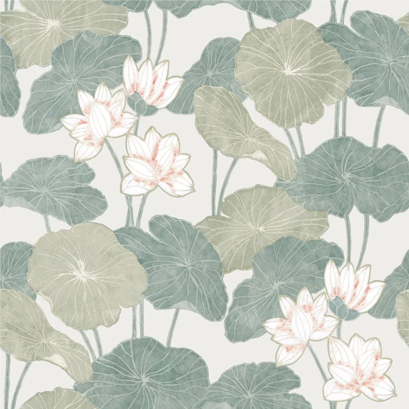 RoomMates RMK11438WP Beige and Green Lily Pad Peel and Stick Wallpaper
