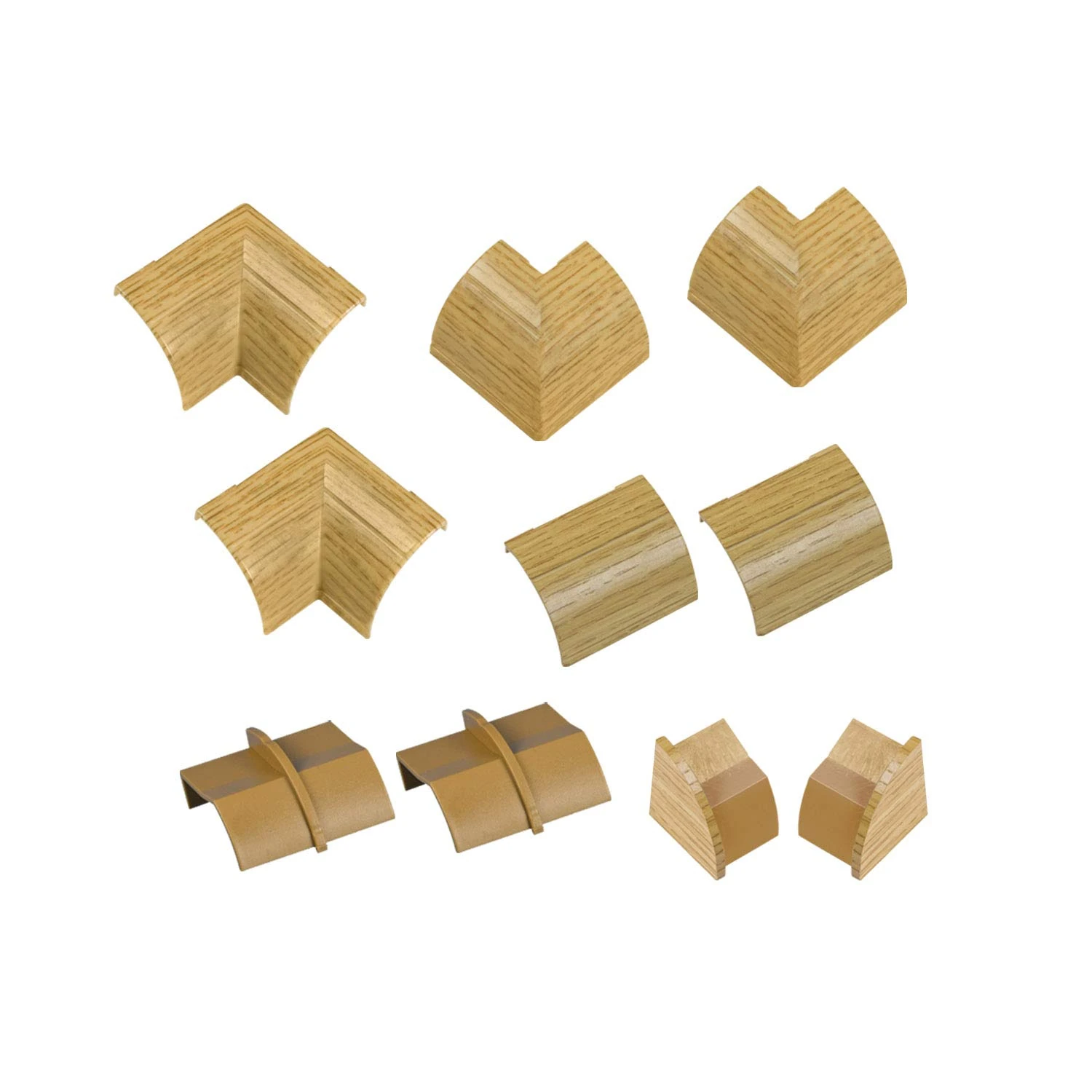 D-Line Quarter Round Cable Trunking Clip-Over Accessory Multipack | Join Multiple Lengths of 22x22mm Quarter Round Cable Cover | 10 Piece Electrical Trunking Accessory Multipack - Light Oak-Effect