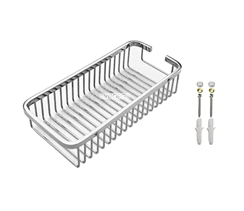VIBORG Deluxe Solid Thick Sus304 Stainless Steel Wire Wall Mount Mounted Bathroom Bath Rectangular Shower Basket Shelf Tidy Caddy Storage Shampoo Holder Organizer, Xs-807A (Polished Mirror-like)