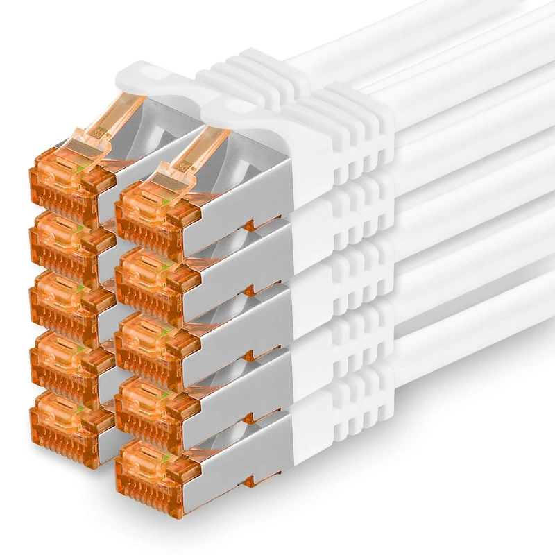 1aTTack.de 7.5 m - Cat.7 Network Cable White - Pack of 10 Gigabit Ethernet LAN Cable 10000 Mbit S Patch Cable Cat7 Cable S FTP PIMF Shielding LSZH Cat.7 Raw Cable RJ45 Connector Cat 6a - 10 x 7.5 m