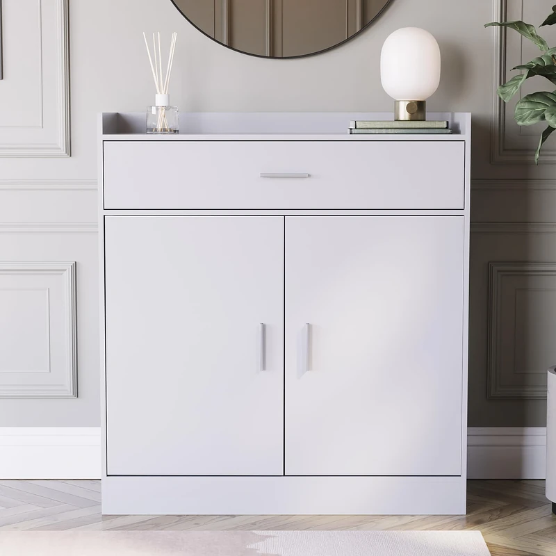 Vida Designs Dalby Shoe Cabinet, Wooden Shoe Storage Unit with 2 Doors & 1 Drawer, Multifunctional Dust-Proof Space-Saving Cupboard for Hallway or Entryway (White)