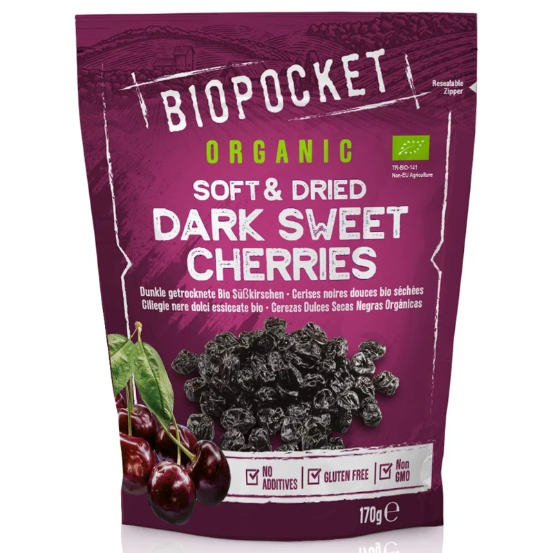 Biopocket Organic Soft & Dried Dark Sweet Cherries, 2 x 170 g