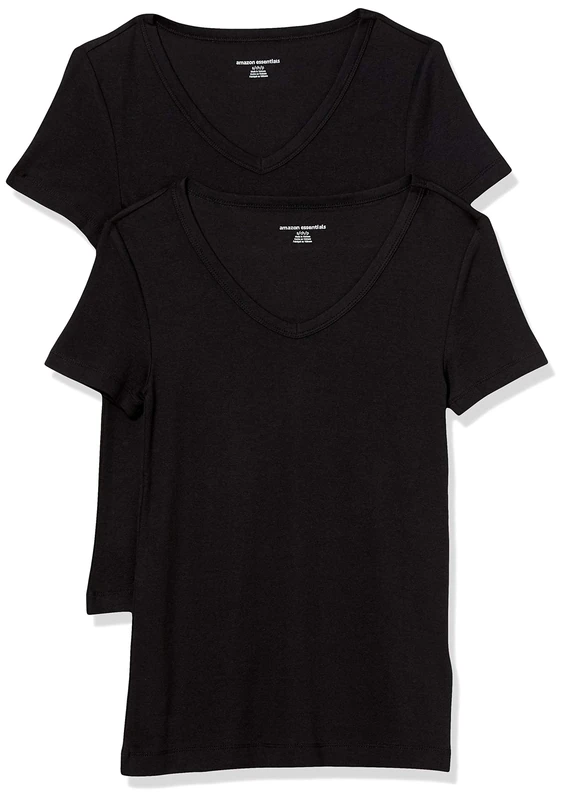 Amazon Essentials Slim-Fit V-Neck T-Shirt - Pack of 2, Black, L