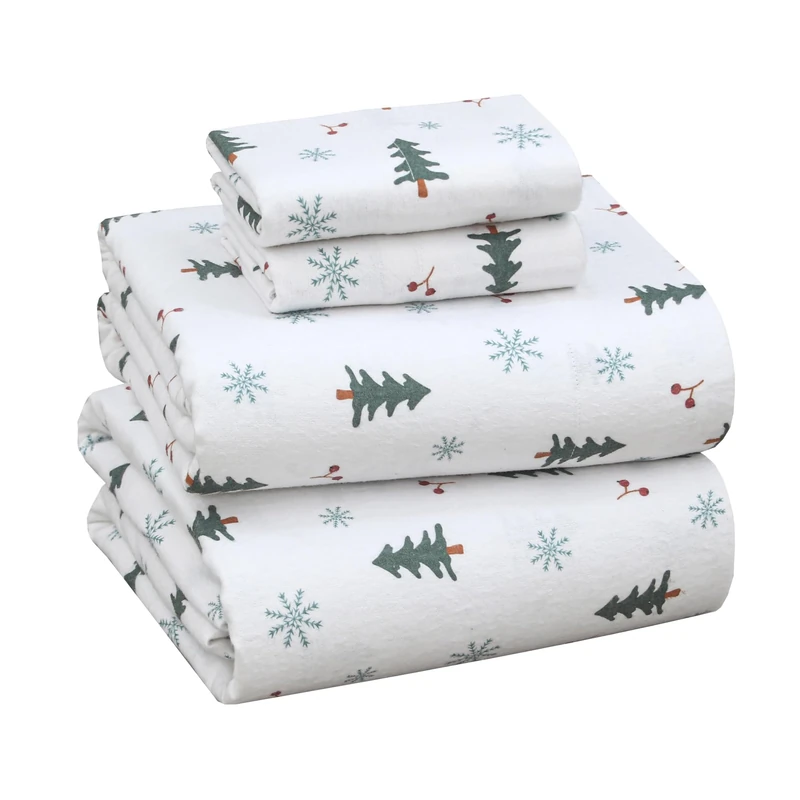Ruvanti 100% Cotton 4 Piece Flannel Sheets King Floral Design- Deep Pocket -Warm-Super Soft-Breathable & Moisture Wicking Flannel Bed Sheet Set King Include Flat Sheet, Fitted Sheet & 2 Pillowcases