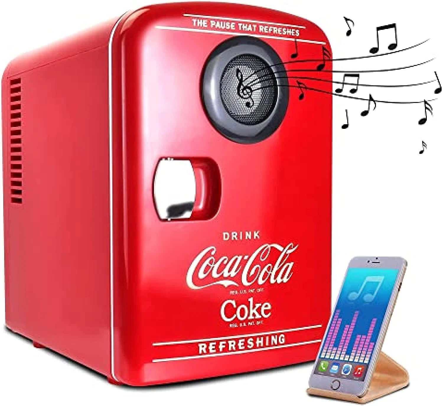 Coca-Cola Mini Fridges for Bedrooms 4L Quiet Small 6 Can Table Top Fridge Portable Retro Cooler Warmer with Built-In Bluetooth Wireless Speaker For Drinks Food Coke Kids Skincare Office Home Desk Red