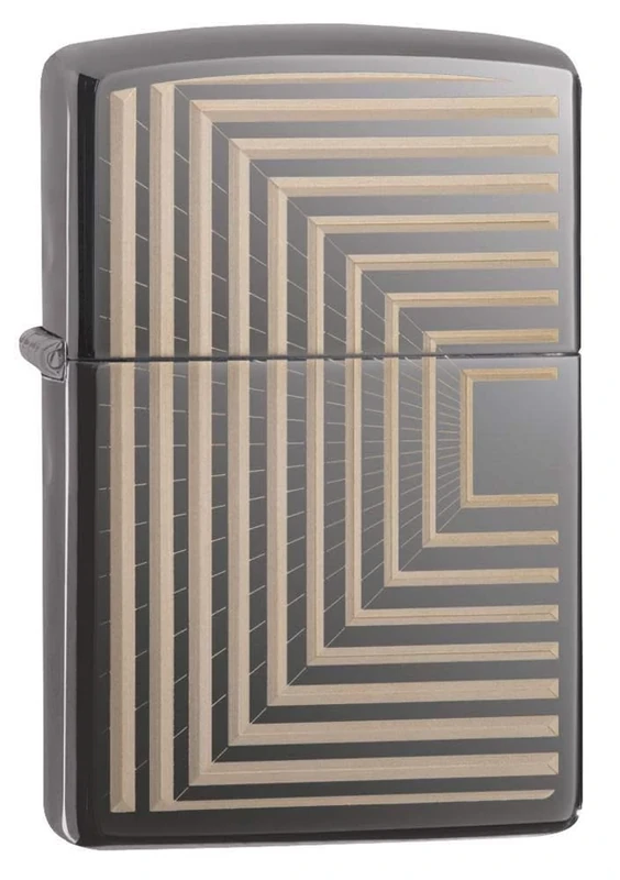 ZIPPO - Boxed Lines Design- Laser Engrave/Fancy Fill, Black Ice® - Windproof Lighter, refillable, in gift box