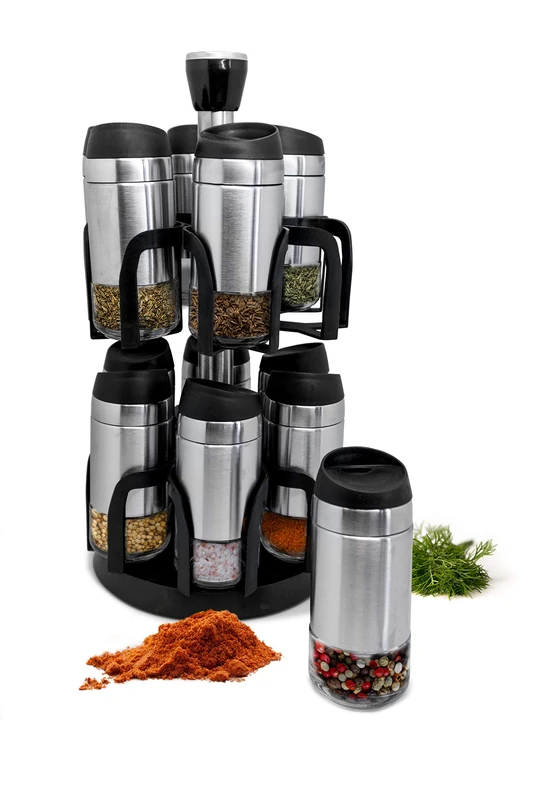 Nerthus 12 Bottle Stainless Steel Rotating Spice Rack, Original