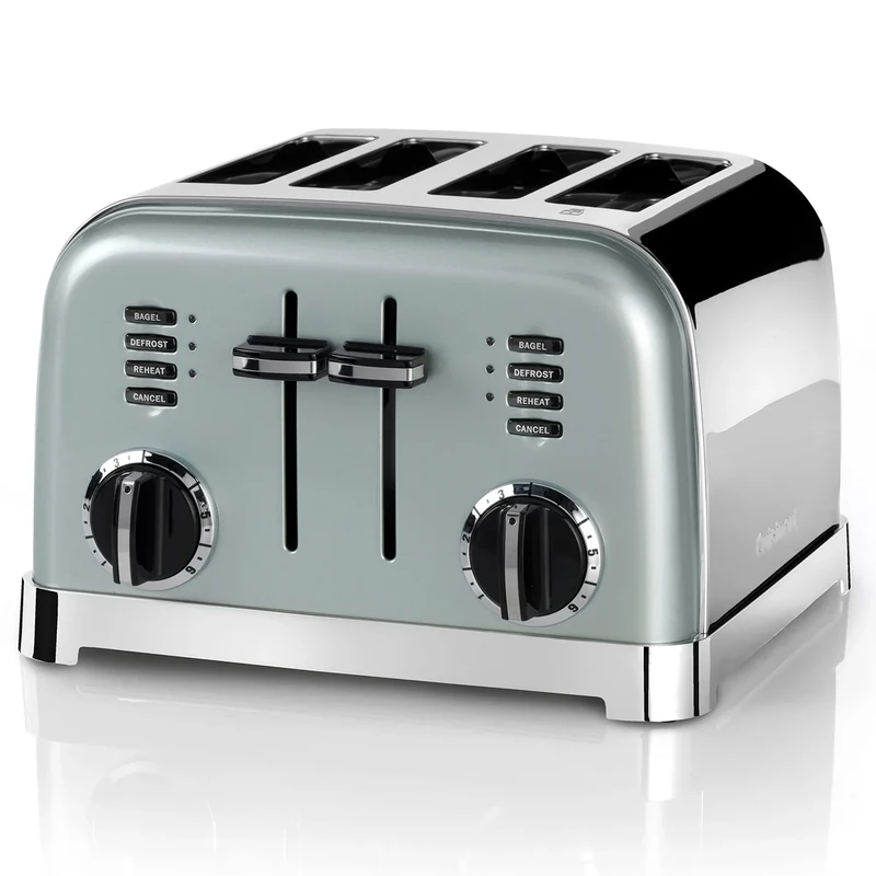Cuisinart 4 slice toaster, Wide slots, ideal for thick bread and bagels, 6 browning levels plus defrost, Wide slots, High lift lever, Matching kettle available, Light Pistachio