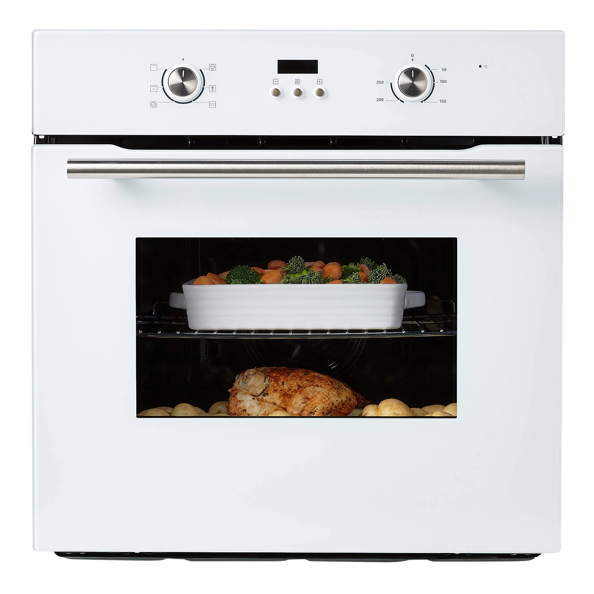 Cookology COF605WH 60cm 65 Litre Capacity, Installed Built In Electric Fan Oven, Integrated Single Fan Oven with Mechanical Dial Timer and Grill - in White