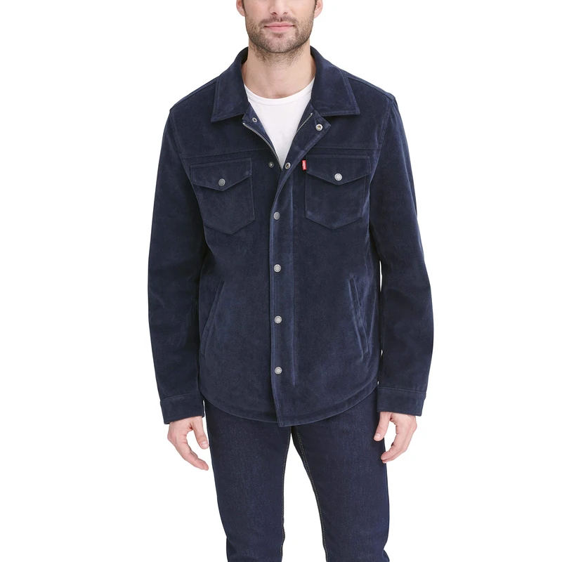 Levi's Men's Leather Shirt Jacket, Navy Faux Suede, S