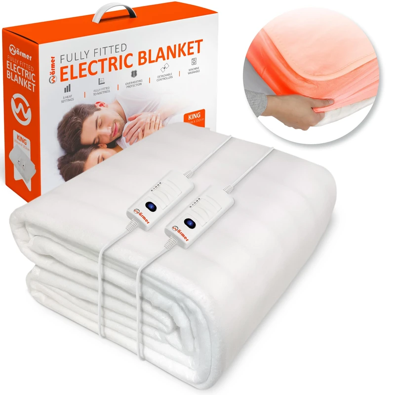 Wärmer Electric Blanket SuperKing Size - Dual Control, Fully Fitted Mattress Cover with Elasticated Skirt, 3 Heat Settings, 2 X Detachable Controllers - 203 X 182cm Super King