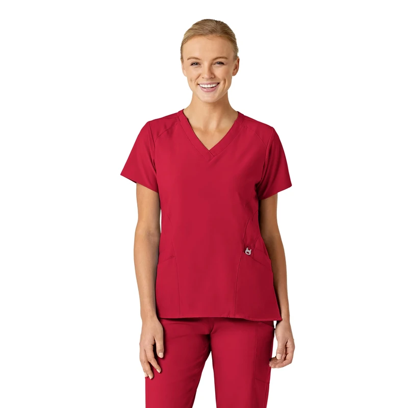 WonderWink 6155AREDTLG W123 Women's Stylized V-Neck Top, Red, Standard-L Size - Image 1
