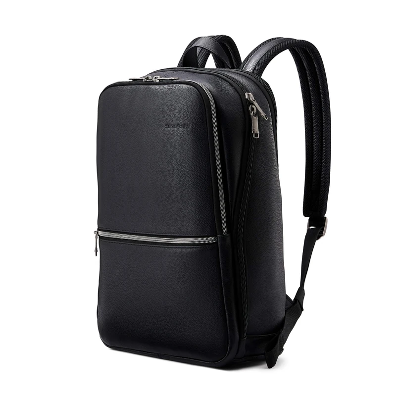 Samsonite Classic Leather Slim Backpack, Black, One Size, Classic Leather Slim Backpack