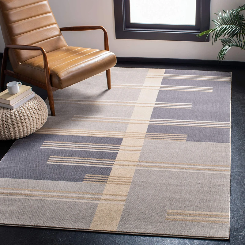 Safavieh Art Deco Indoor Woven Rectangle Area Rug, Orwell Collection, ORW304, in Grey / Charcoal, 160 X 231 cm for Living Room, Bedroom or Any Indoor Space