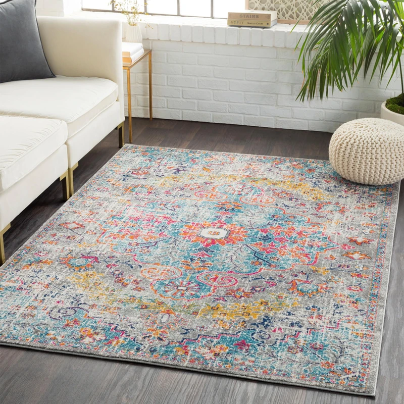 Livabliss Lou Asmara Vintage Carpet 120x170 cm, Traditional Boho Multicolour Design for Living Room, Dining & Kitchen, Easy Care Pile, Beige Mustard Blue