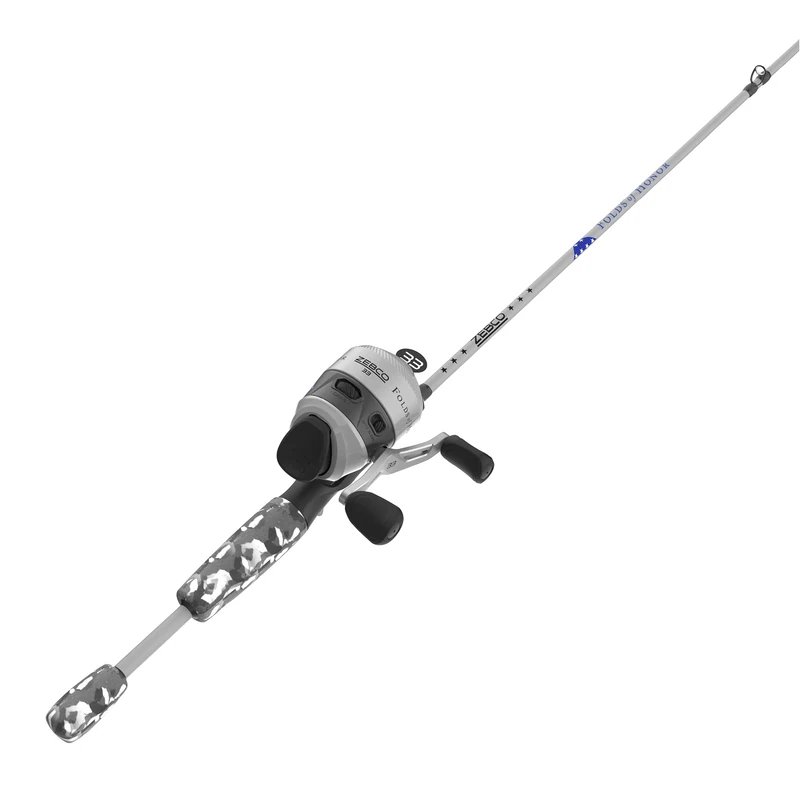 Zebco 33 Folds of Honor Spincast Reel and 2-Piece Fishing Rod Combo, 6-Foot Fiberglass Rod, Quickset Anti-Reverse Fishing Reel with Bite Alert, 1 Dollar Donated to Folds of Honor Foundation