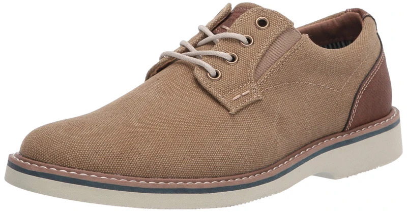 Nunn Bush Men's Barklay Canvas Plain Toe Oxford Lace Up, Khaki, 8.5 Wide