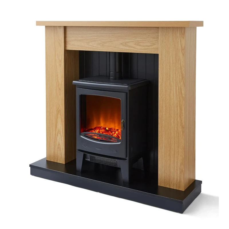 Warmlite WL45043 Cambridge Fireplace Stove Suite with Two Heat Settings and Realistic LED Flame Effect, 1850W, Black