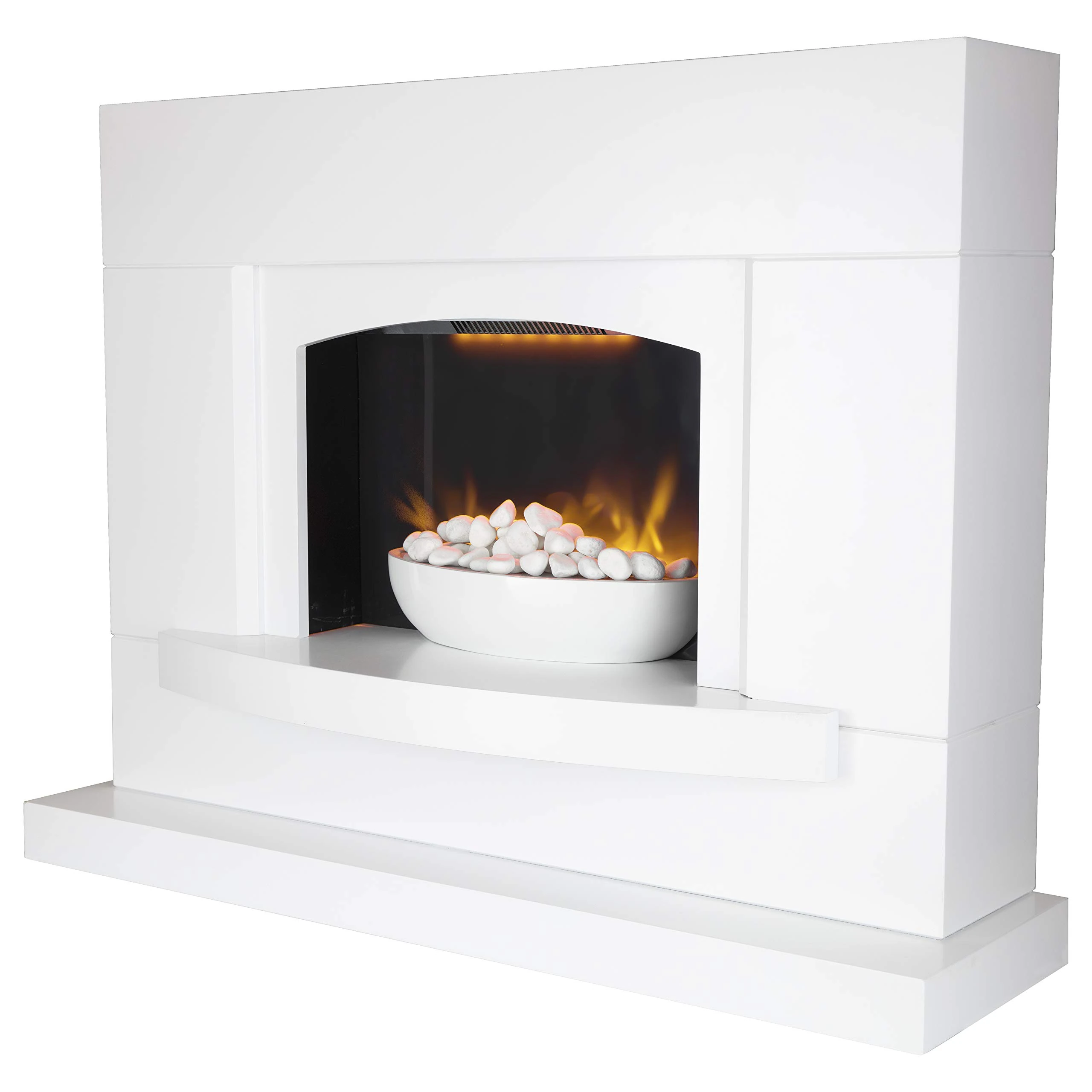 Warmlite WL45046 Oxford Pebble Fireplace with an Adjustable Thermostat and Weekly Timer, 1800W, White