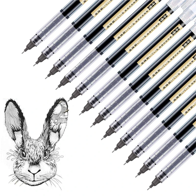 Surcotto Rollerball pen, 0.5 mm Black Gel Pen Quick-Drying Ink Extra Fine Point Pens Liquid Ink Fineliner Pens - Pack of 12