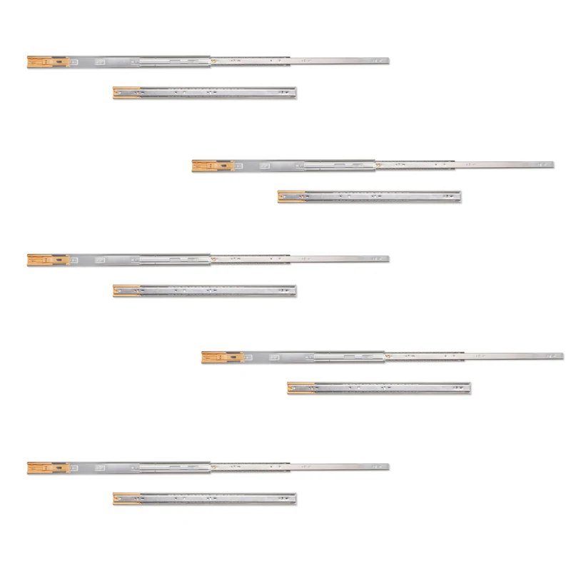 Emuca - Guías laterales para cajones con rodamiento de bolas 45mm x 650mm, pack de 5 juegos de guías de extracción total con cierre suave