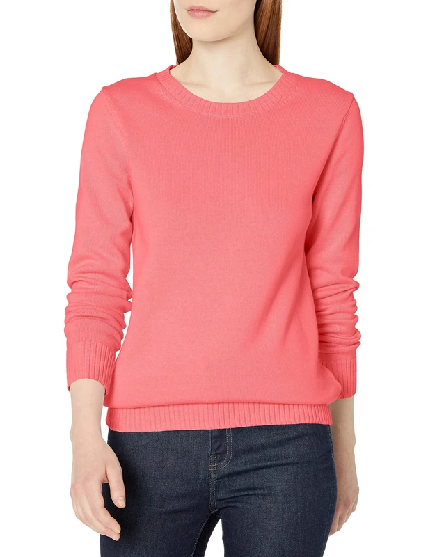 Amazon Essentials Women's 100% Cotton Crewneck Sweater (Available in Plus Size), Coral Pink, L