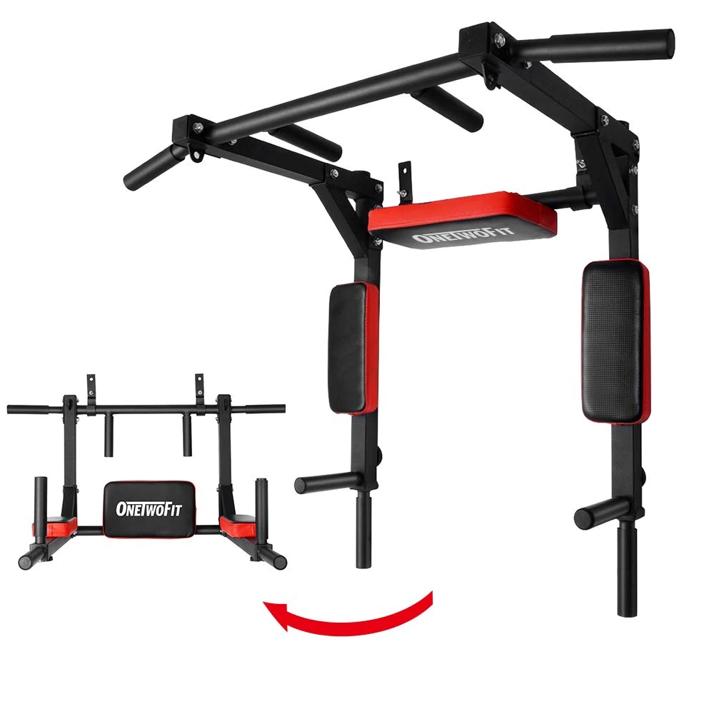 ONETWOFIT Multifunctional Wall Mounted Pull Up Bar/Chin Up bar, Dip Station for Indoor Home Gym Workout, Power Tower Set Training Equipment Fitness Dip Stand Supports to 440 Lbs OT126