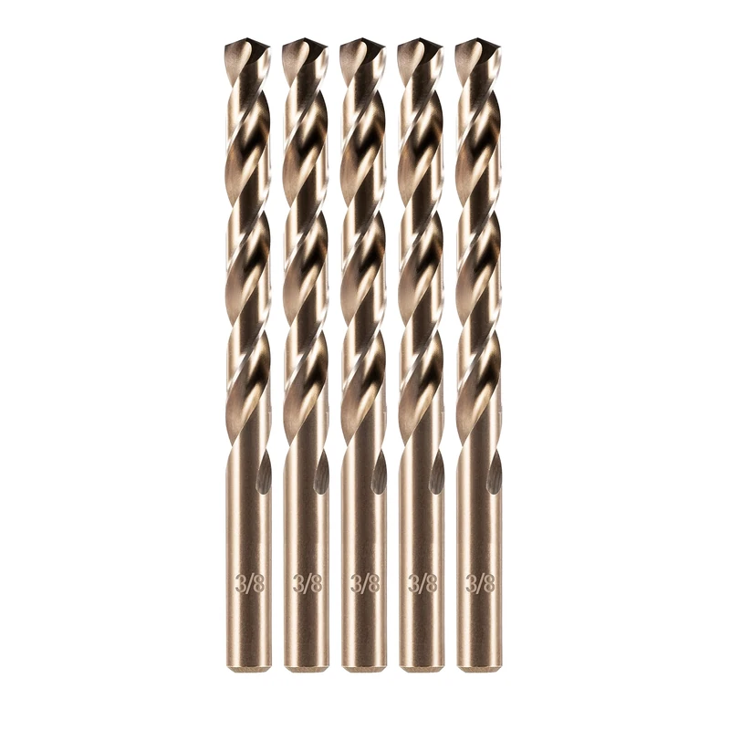 amoolo 3/8" Cobalt Drill Bit(5Pcs), M35 HSS Metal Drill Bit Set for Hard Metal, Stainless Steel, Cast Iron