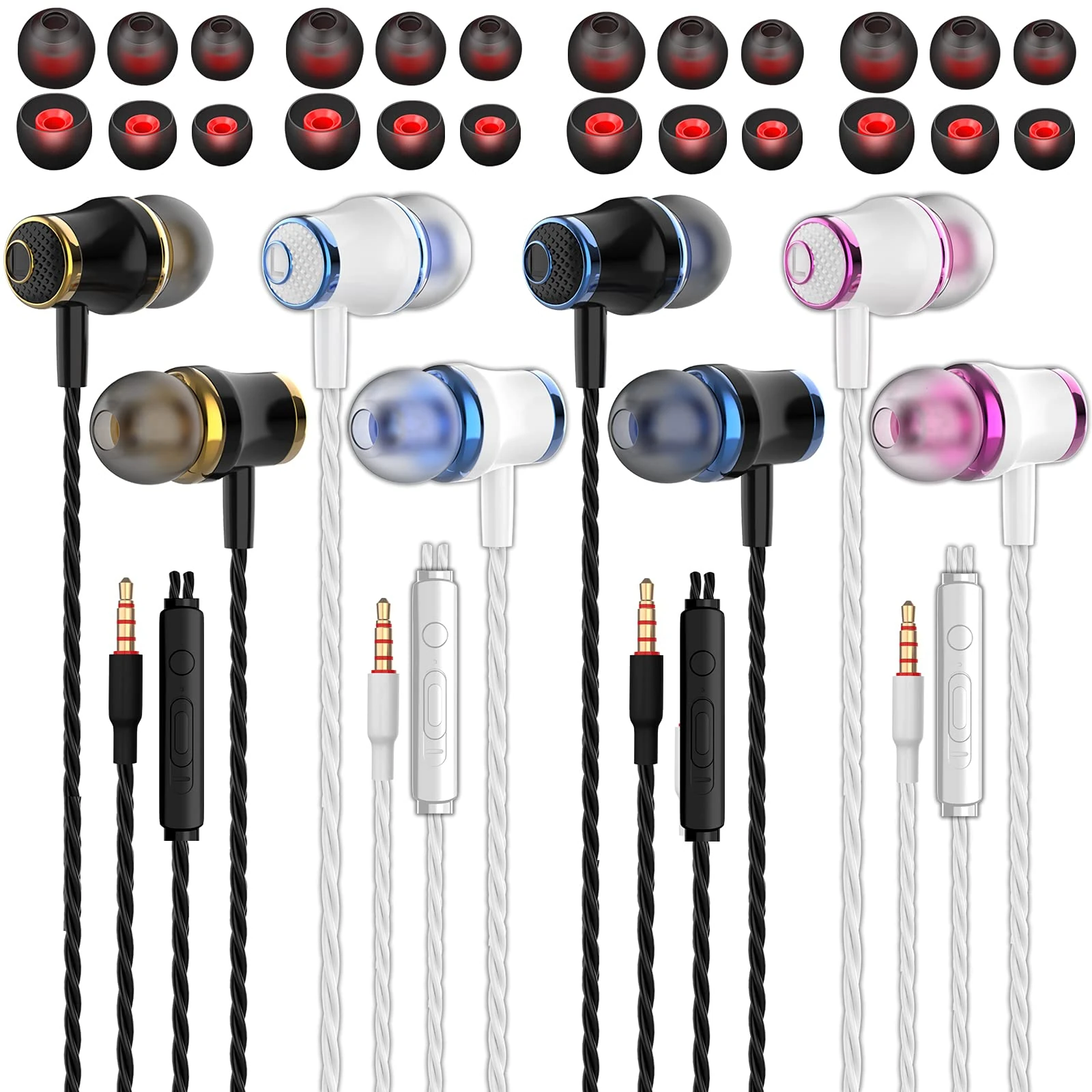 MUNSKT 4 Pairs earphones Heavy Bass Stereo Earphones Earbuds with Remote & Microphon,Laptops,Gaming Noise Isolating Tangle Free Headsets in Ear earphones