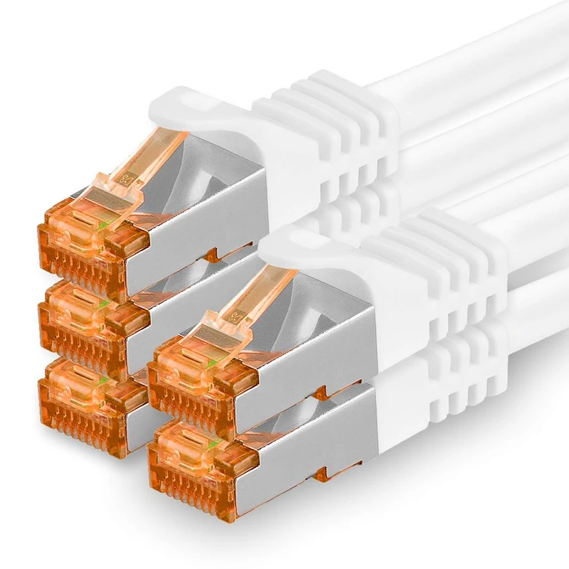 1aTTack.de 10 m - Cat.7 Network Cable White - Pack of 5 Gigabit Ethernet LAN Cable 10000 Mbit S Patch Cable Cat7 Cable S FTP PIMF Shielding LSZH Cat.7 Raw Cable RJ45 Connector Cat 6a - 5 x 10 m