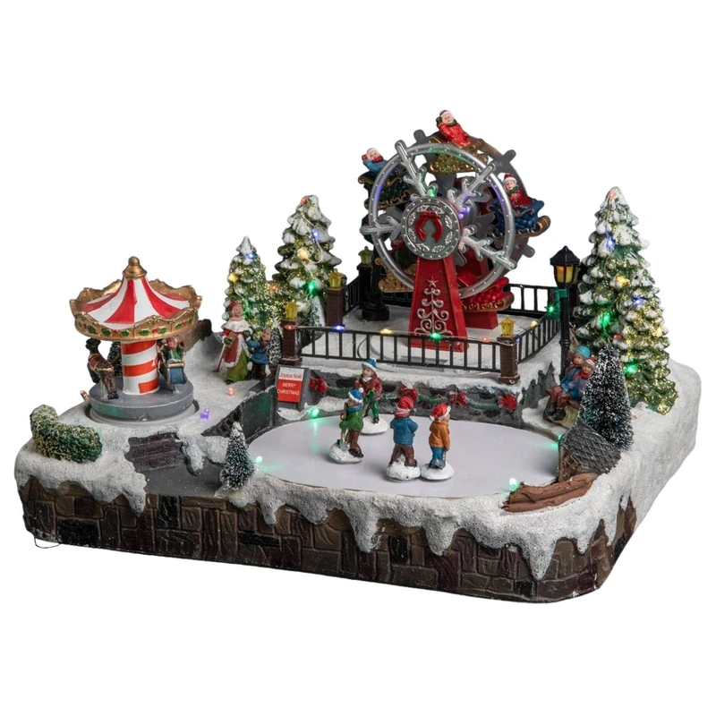 Bright and Animated Christmas Village Carousel and Ferris Wheel - Feeric Christmas