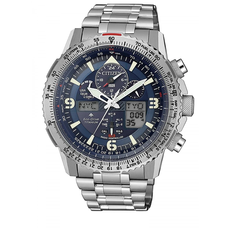 Citizen JY8100-80L Eco Drive Radio Controlled Quartz Watch, Blue, 20 ATM