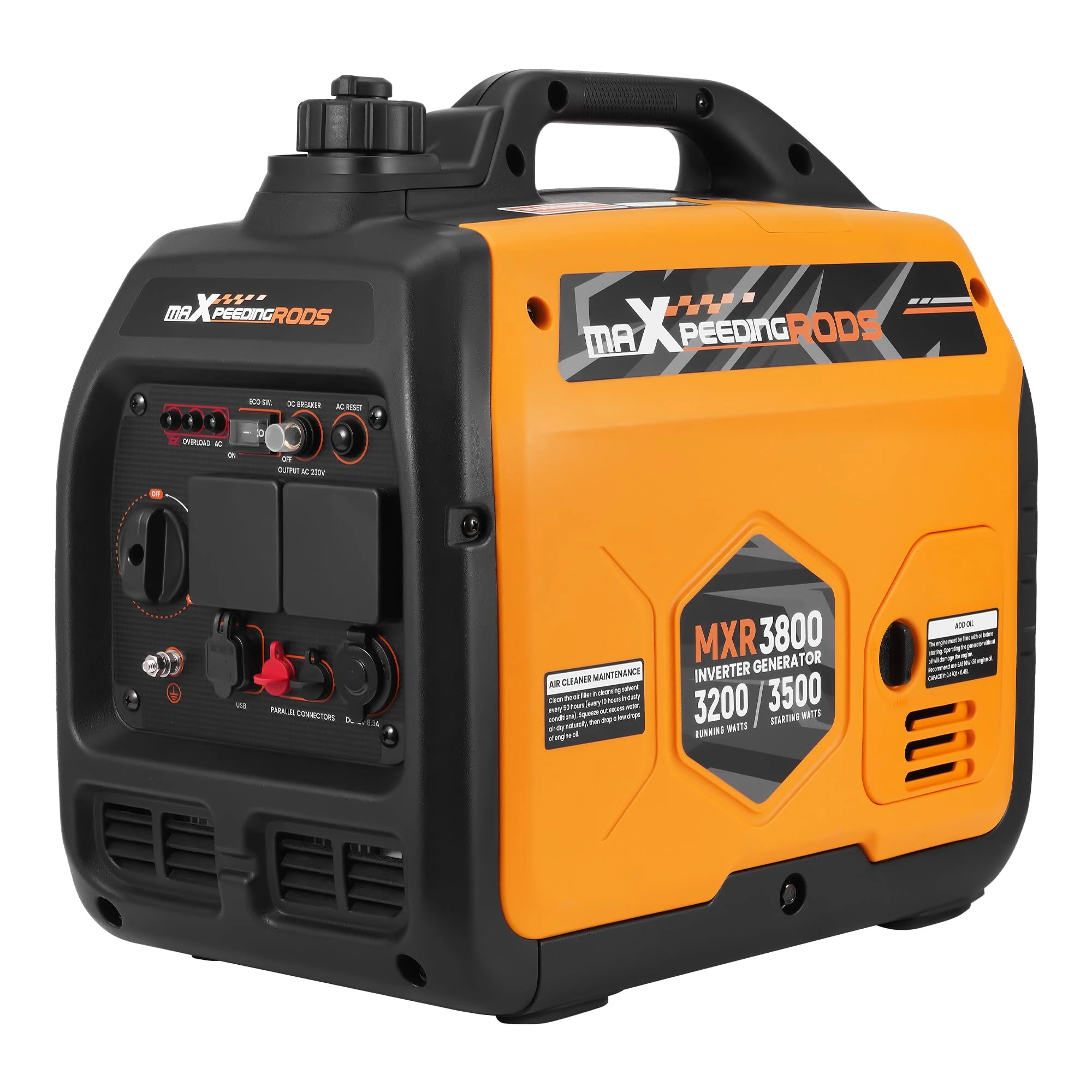 maXpeedingrods 3500W Portable Inverter Generator Petrol Silent, 4 Stroke Sine Wave Generator, Compact and Lightweight for Camping, RV Travel,Home