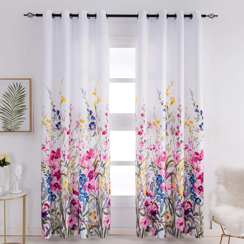Kotile Floral Curtains - 84 Drop, Red Pink Floral Printed, Privacy Eyelet Thermal Insulated Curtains for Girls Room, 52 x 84 Inch, 2 Panels
