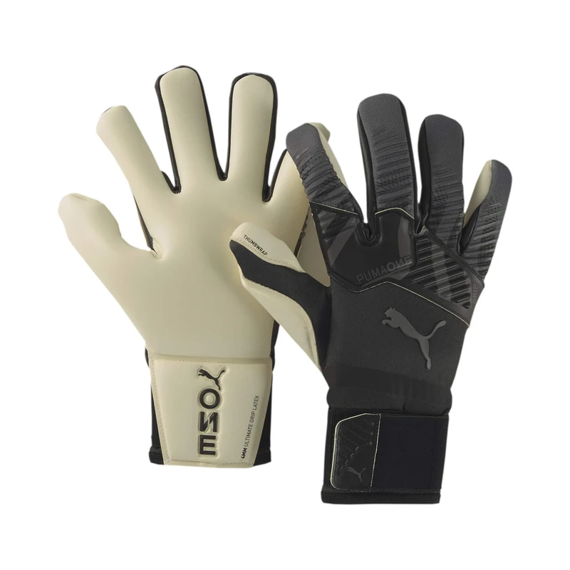 Puma Unisex's One Grip 1 Hybrid Pro Goalkeeper Gloves, Black-Asphalt White, 10.5