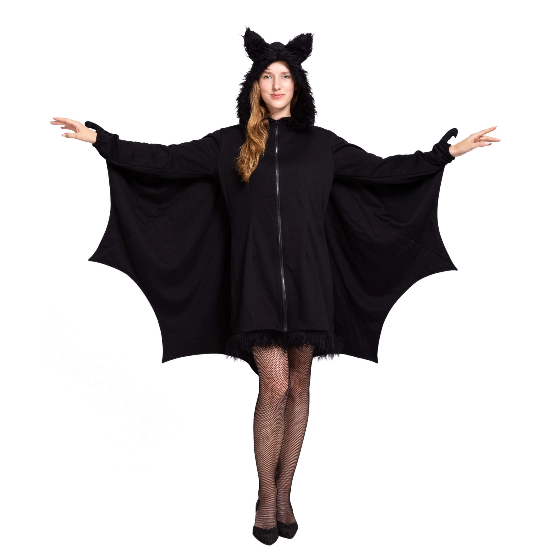 Spooktacular Creations Woman’s Black Bat Zip Hoodie Halloween Costumes for Adults (Medium)