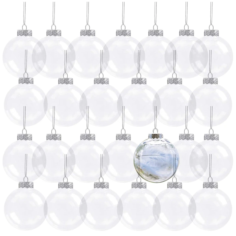 Lawei 30 Pcs Clear Plastic Fillable Ball Clear Plastic Fillable Christmas Baubles Reusable DIY Ornament Balls for DIY Craft Projects Christmas Tree Wedding Party Decor - 8 cm