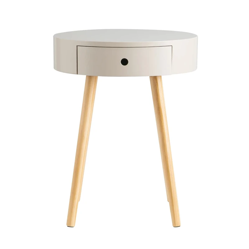ASPECT ST69GY Mona Round Bedside/End/Lamp Table With One Drawer 45 dia x 57.5 (H) cm,Pine,Gray