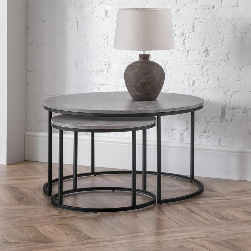 Julian Bowen Staten Round Nesting Coffee Table, Concrete Effect