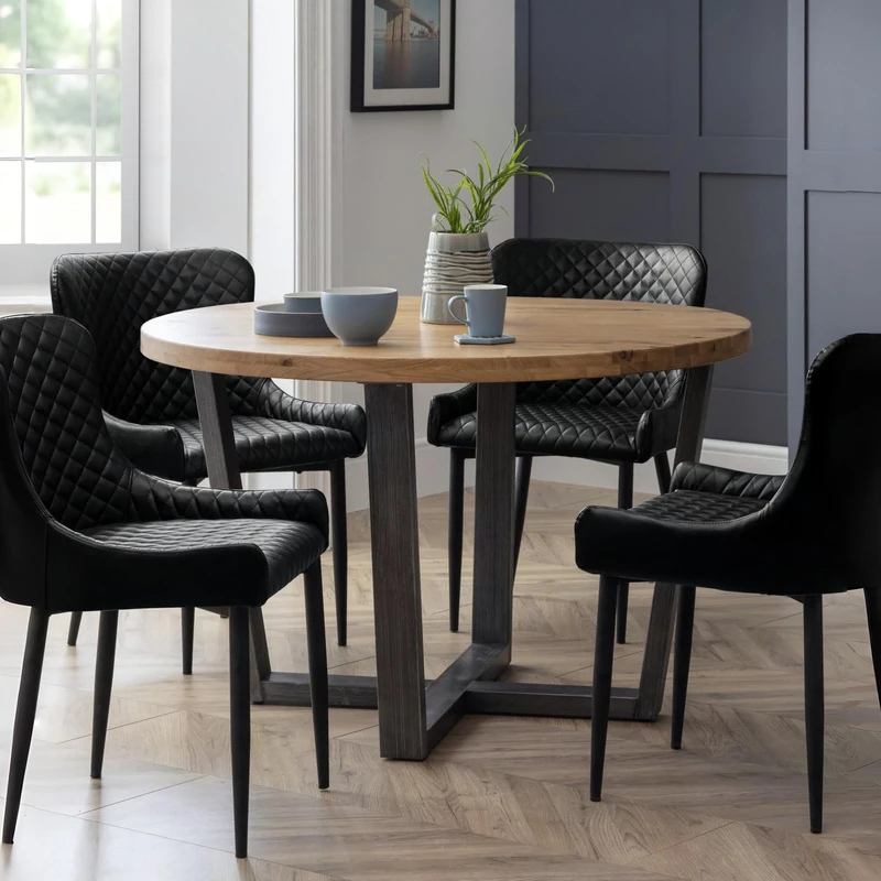 Julian Bowen Brooklyn Round Dining Table - Oak/Gunmetal - Industrial and Modern Dining Solution